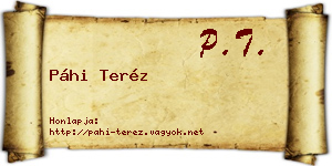 Páhi Teréz névjegykártya